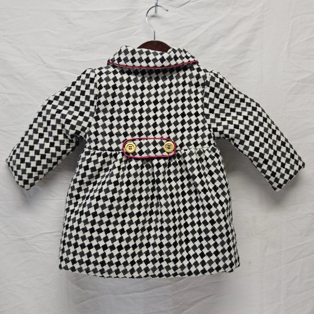 Penelope Mack Peacoat Toddler Girl 3T Black White Houndstooth Wool Blend Dressy - Picture 4 of 7